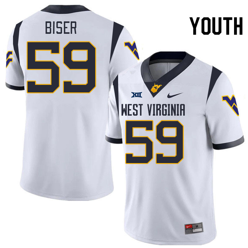 Youth #59 Jackson Biser West Virginia Mountaineers College 2024 New Uniforms Football Jerseys Stitch